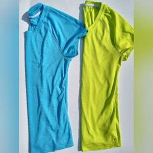 2 Women's C9 by Champion Short Sleeve Shirts -Mediums - Aqua Blue & Neon Green
